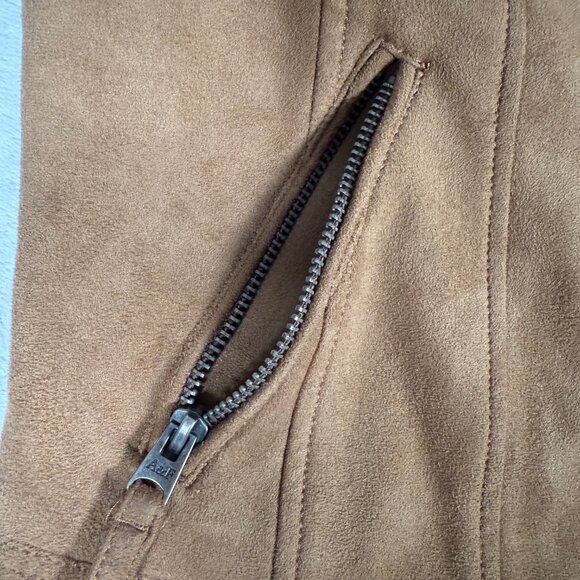Abercrombie Fitch Biker Jacket Women Size S Brown Full Zip Faux Suede Moto GUC - Picture 6 of 16